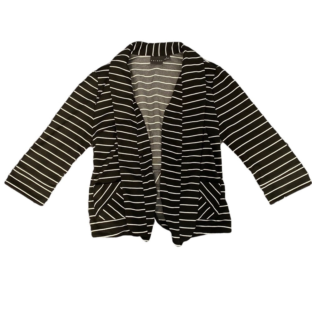 𝅺tribal Black and White Striped 3/4 Sleeve Blazer Size 4